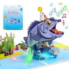 Musical Pop Up Birthday Cards for Him Her, Funny 3D Jumping Fish Singing Happ...