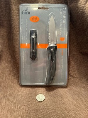 Gerber Lariat 3.5 Drop Point Serrated Knife w/ Sheath + LED Light NIB Value Pack