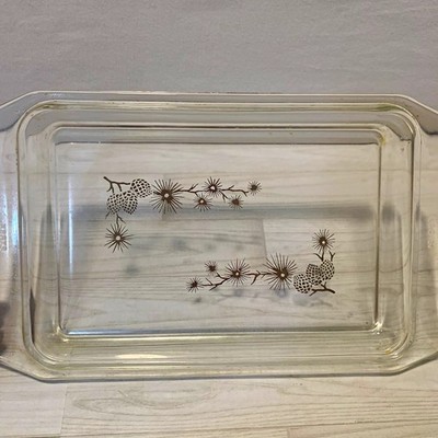 Pyrex 550C 24 Clear Glass Rectangle Lid Golden Pinecone Pattern 1961