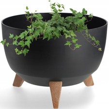 Modern Plant Pot with Legs, Roma Black, 24/29/33 cm, Insert and Hole with Plug