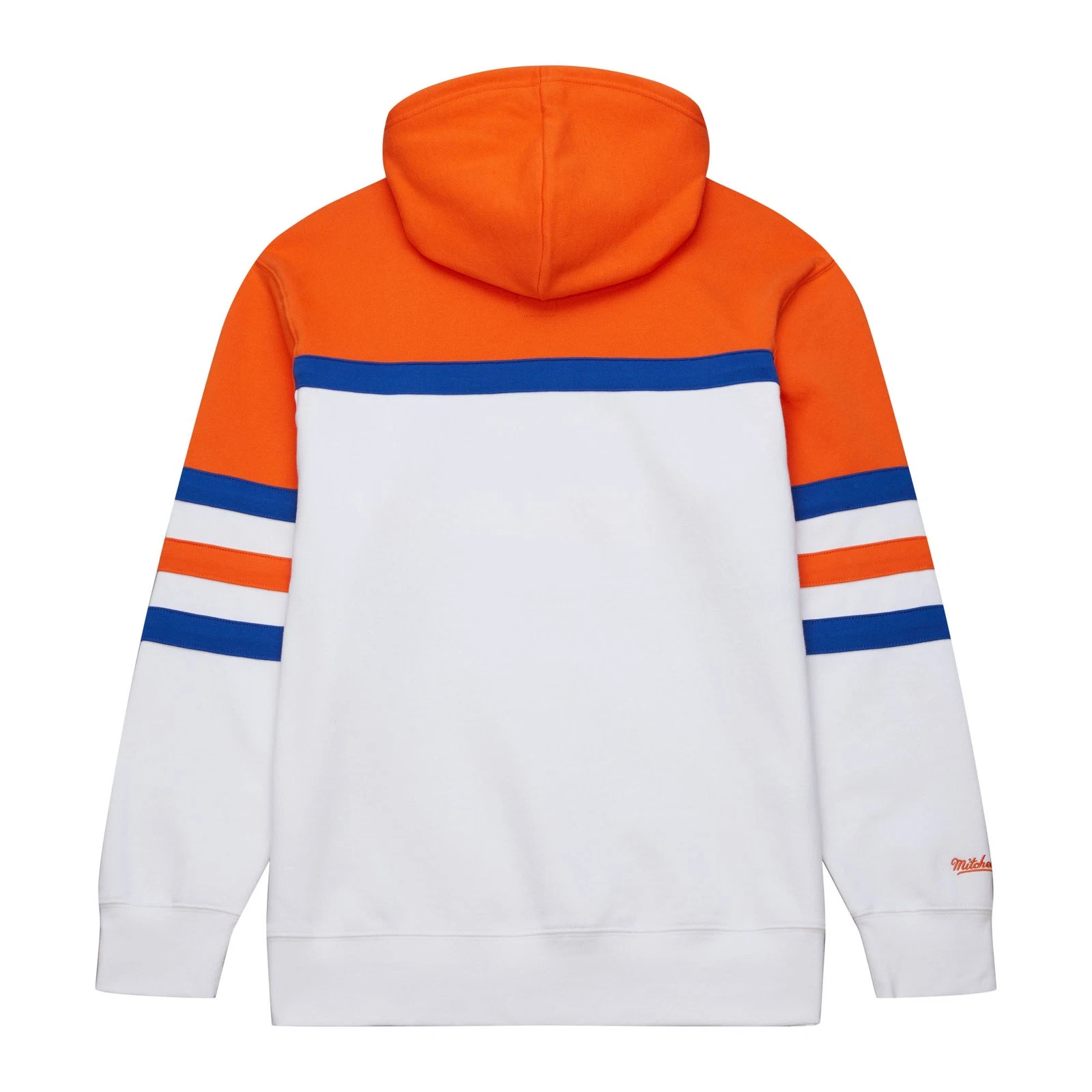 Felpa con cappuccio pullover uomo Mitchell & Ness bianco arancione New York Islanders Head Coach