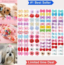 Dog Hair Bows 100 Pcs Cute Puppy Bows Rubber Bands Hair Clips Multicolor Small