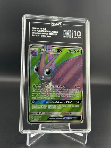 Venomoth GX Full Art Holo 193/214 2019 Pokemon SM Unbroken Bonds GEM TAG 10