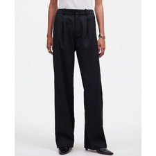 Madewell Slouchy Straight Pants WMNS 12 Black Drapey Twill Pleated Linen Blend