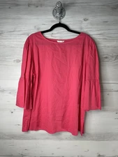 Time and Tru Bell Sleeve Woven Top Womens 2XL Coral Relaxed Fit Cotton Blouse