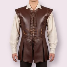 Lambskin Leather Vest  Medieval Lace-Up LARP Costume  Fantasy Tunic Armor Vest
