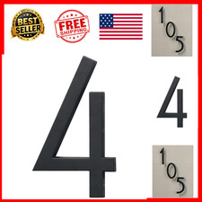 Floating Mount House Number 4 Modern Raised Metal 6 Inch Black Outdoor Address