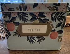 RIFLE PAPER Co. Tin Metal Recipe Box Citrus & Floral 5”High, 4.25”Deep, 6.5”Wide
