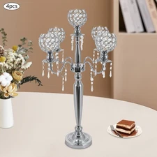 4 Pcs 5 Arm Crystal Candelabra Centerpieces Silver Candle Holder Freestanding