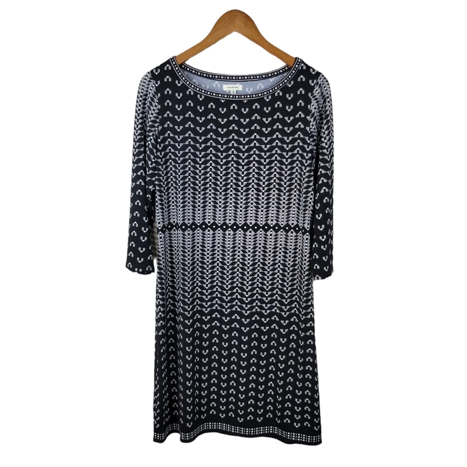 Max Studio Dress Stretch Career Sheath Size Medium Black White Geometric Summer - Image 2 of 4