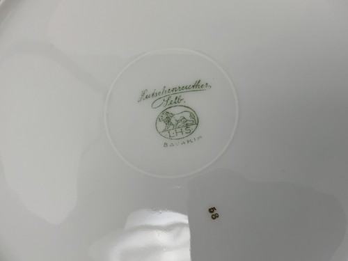 "Plato de cena de colección Hutschenreuther Selb Bavaria 10"" hojas de pergamino azul borde amarillo" - Imagen 7 de 12