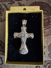 Gold Plated Cross Pendant CZ 3.25” X 2”