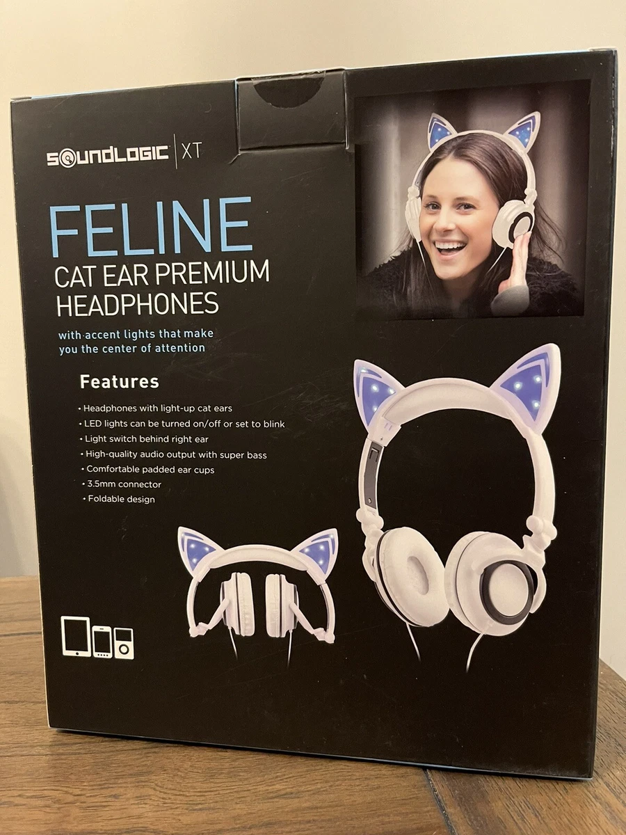 NEW Sound Logic XT Feline Cat Ear Premium Headphones w Blue