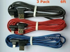 3 PACK 6ft 90 Degree Angle Fast Charging Cable Rapid Charger Charge Sync Cord