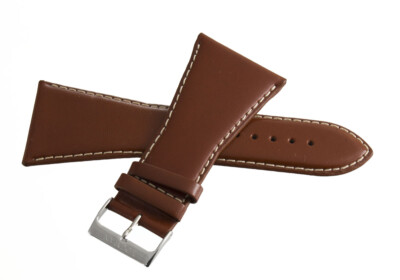LOCMAN 36mm Brown Leather Watch Band Strap With Silver Buckle