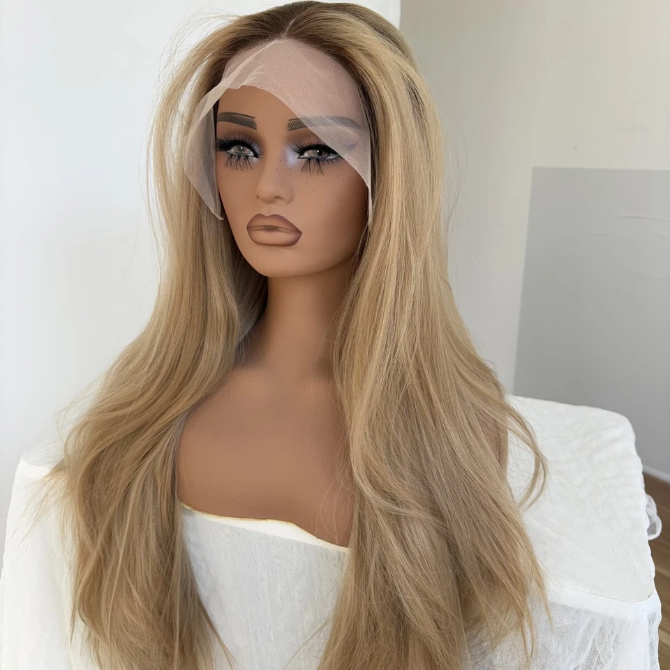 Lace Frontal Wigs Long Straight Heat Resistant Synthetic Hair Mixed Blonde - Image 4 of 4