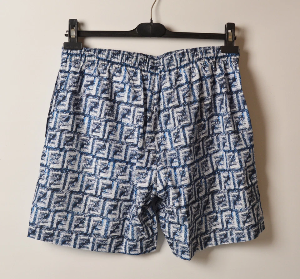 Fendi Men's Luxury Swim Shorts S | White Blue FF Brushstroke Monogram Premium - Изображение 2 из 4