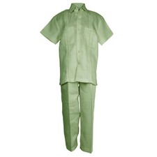 Boys Sage 100 Linen Set 3822 SAG Guayabera Shirt with Pockets  Pant 4 to 18