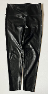 CUT THE FRILLS - Women's Black Faux Leather Stretch Pants Leggings - Size Medium