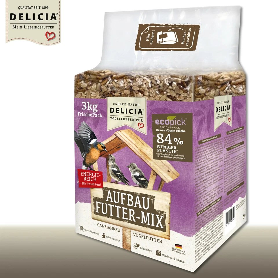 Delicia 3 kg Aufbau Futter-Mix Picknic ecopick Ganzjahresfutter Gartenvögel