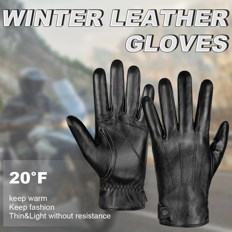 Genuine Sheepskin Leather Gloves For Men, Winter Warm Driving Motorcycle Gloves