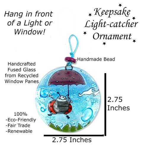 Lady Bug Christmas Tree Ornament - Art Glass Light Catcher Insect Holiday Gift - Picture 2 of 6