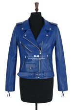 Ladies Real Leather Jacket Navy Napa Slim Fit Biker Motorcycle Style Jacket Mbf