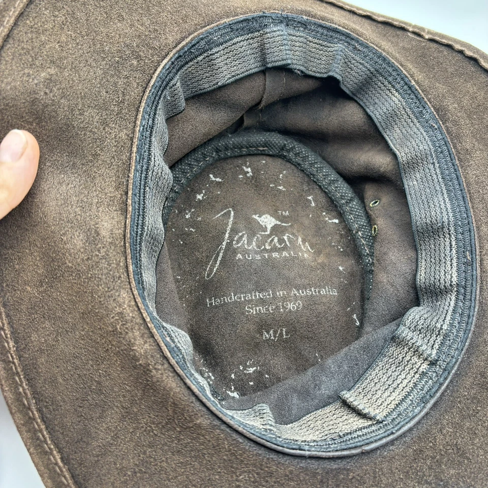 Chapéu de cowboy Jacaru Wallaroo camurça marrom M/L couro estilo outback muito bom estado usado - Imagem 4 de 4