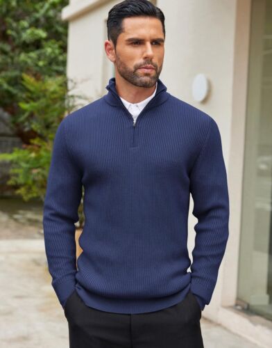 COOFANDY Men's Quarter Zip Pullover Casual Long Sleeve Slim Fit Sweater Size XL