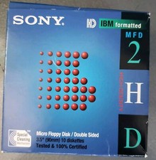 Sony MFD 2HD Micro 3.5" Floppy Disk IBM Formatted 10 Diskettes Double Sided New