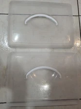 (2 PCS) SNAPWARE LIDS  13.5" X 10" REPLACEMENTS CLEAR WITH WHITE HAND .