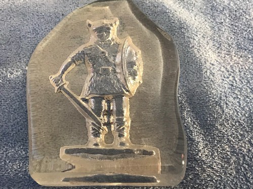 BERGDALA SWEDEN VINTAGE 1970's FIGURINE VIKING CARVED ART GLASS PAPERWEIGHT