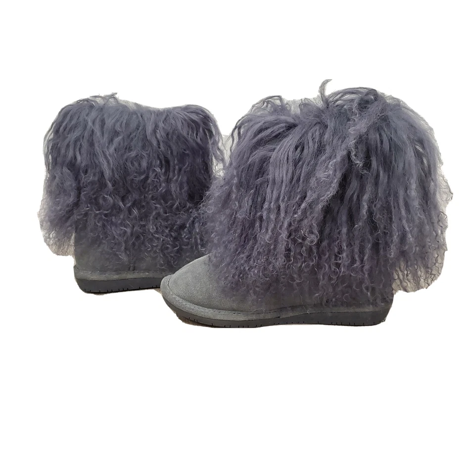 Bearpaw Boo Peludo Genuino Cabello de Cordero Niña Botas Gris Púrpura Talla 2 Foto 2 de 4