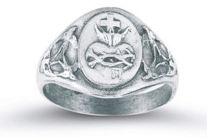 Authentic Sacred Heart of Jesus Ring In 14K White Gold Plated Silver For Women's