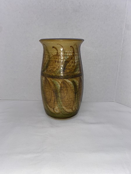 Vintage Alvingham Art Studio Vase Thrown Pottery Ribbed Abstract Leaf Earth Tone