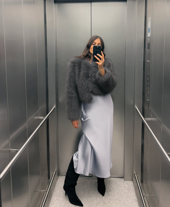 ZARA●#フェイクファーコート● 6318/023 XS (5~7 号) ZW COLLECTION フェイクファー コート - グレー/ベージュ | ZARA