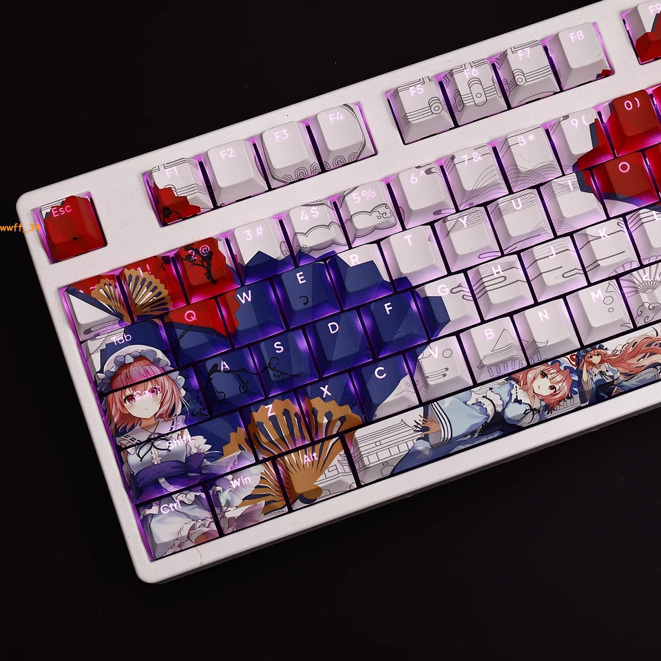 108 Keys Touhou Project Saigyouji Yuyuko PBT Keycaps For Cherry MX Keyboard Gift - Image 3 of 4
