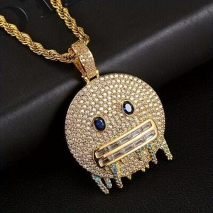 Authentic 3CT Round Simulated Diamond Snow Ball Monster Pendant 2" 14K Yellow Gold Plated
