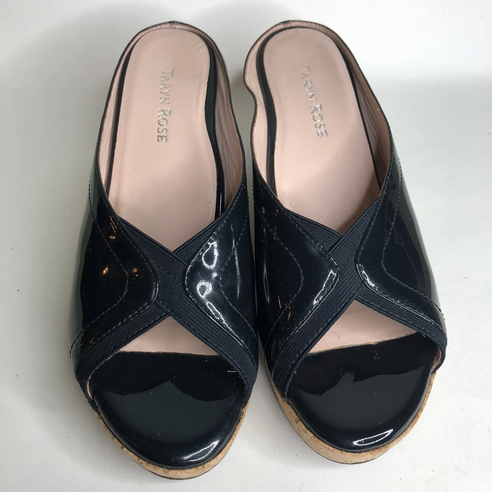 Zapatos Taryn Rose Tacones Deslizables Cuñas Mujer Talla 7.5M Negro Charol Superior Foto 2 de 4