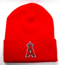 Los Angeles Angels flat cotton applique logo on Red beanie  cap hat. See details
