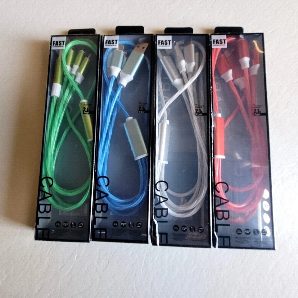 Light Up LED 3 in 1 Charging Cord Cable  Multi Phone Charger Android USB iPhone - Image 4 of 4