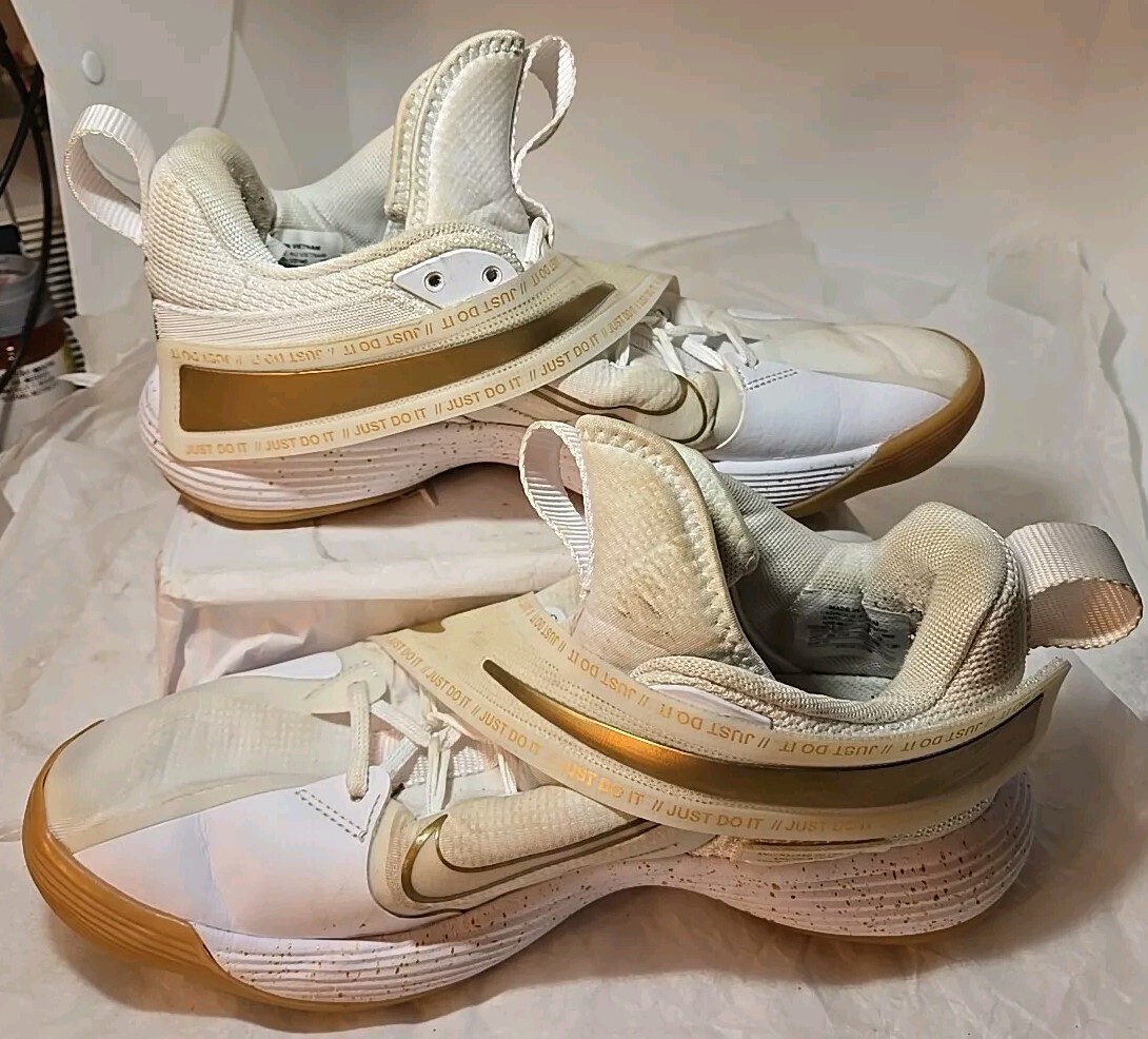 Vtg Nike React Hyperset Volleyball Shoes White Gold Speckled USED