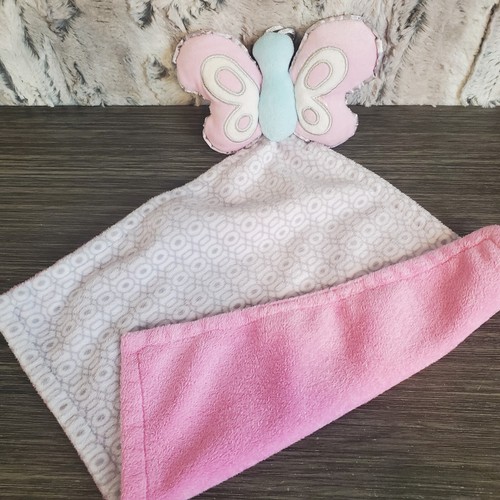 Babies R Us Plush Butterfly Lovey Security Blanket Gray Geometric, Pink Fleece