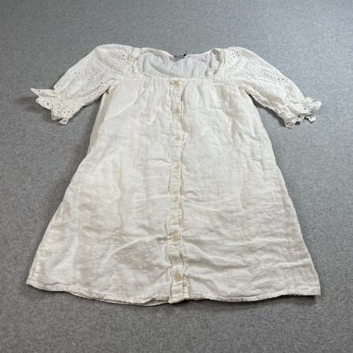 Fate Linen Dress Woman M White Eyelet Lace Button Coastal Cottage Coquette Boho
