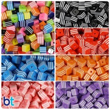 BeadTin White Striped 8mm Cube Resin Craft Beads 100pcs - Color choice