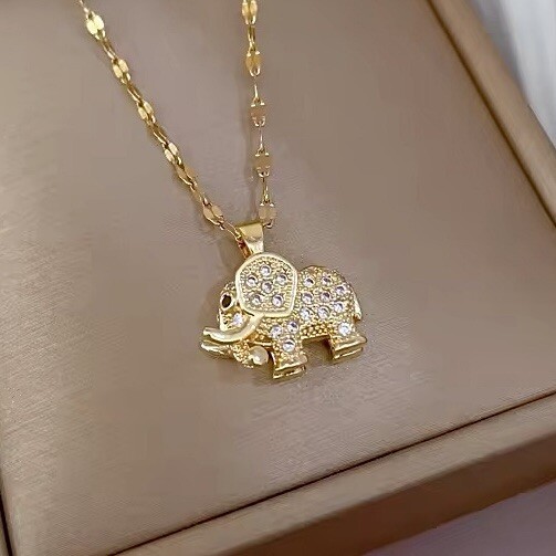 Elephant Pendant Necklace Chain Gold Colour Gift Jewellery