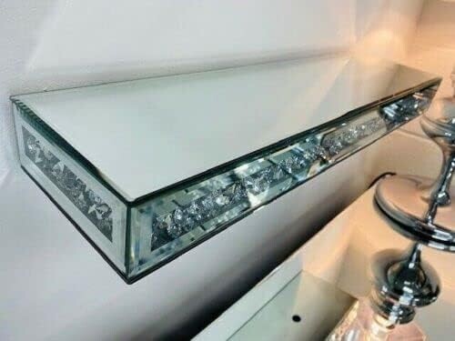 40cm Mirrored Crushed Diamond Floating Wall Mounted Shelf Glitz Sparkle - Picture 1 of 5