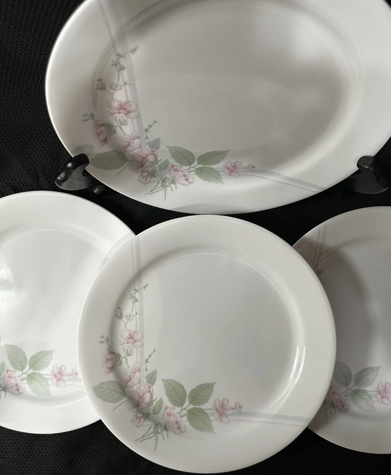 "Juego de 4 platos de cena vintage Corelle Veranda rosa verde rosas silvestres de 10,25"" usados en excelente estado" Foto 4 de 4