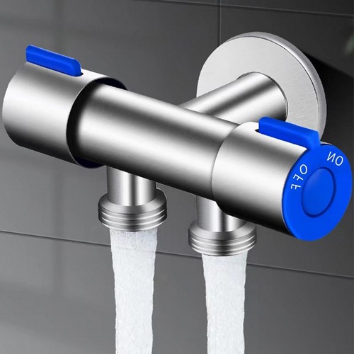 Double Handle Stainless Steel Water Faucet Washing Faucet Triangular Valve New - Picture 23 of 24
