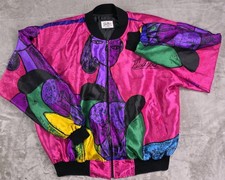 Vintage Picasso One Size Unisex Jacket Bright Multicolor Satin Bomber 80s